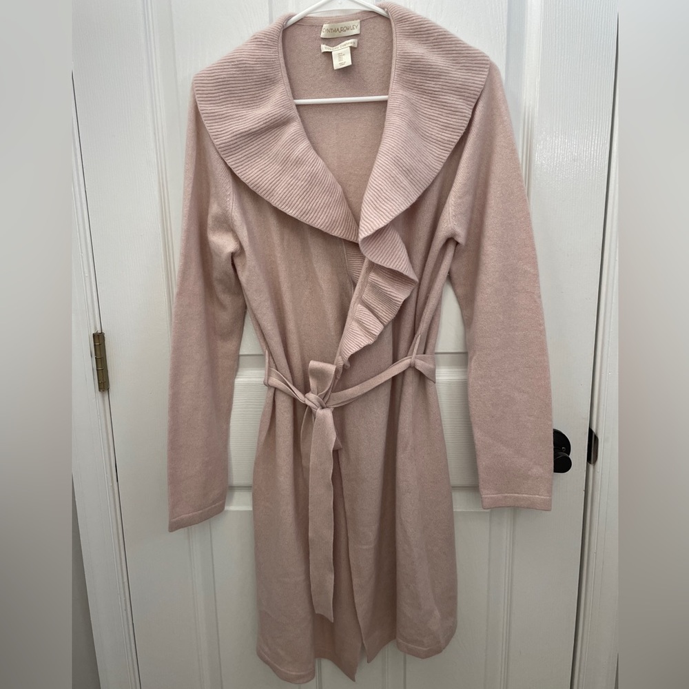 Pink Cynthia Rowley 2 ply Cashmere belted Duster sweater size Large